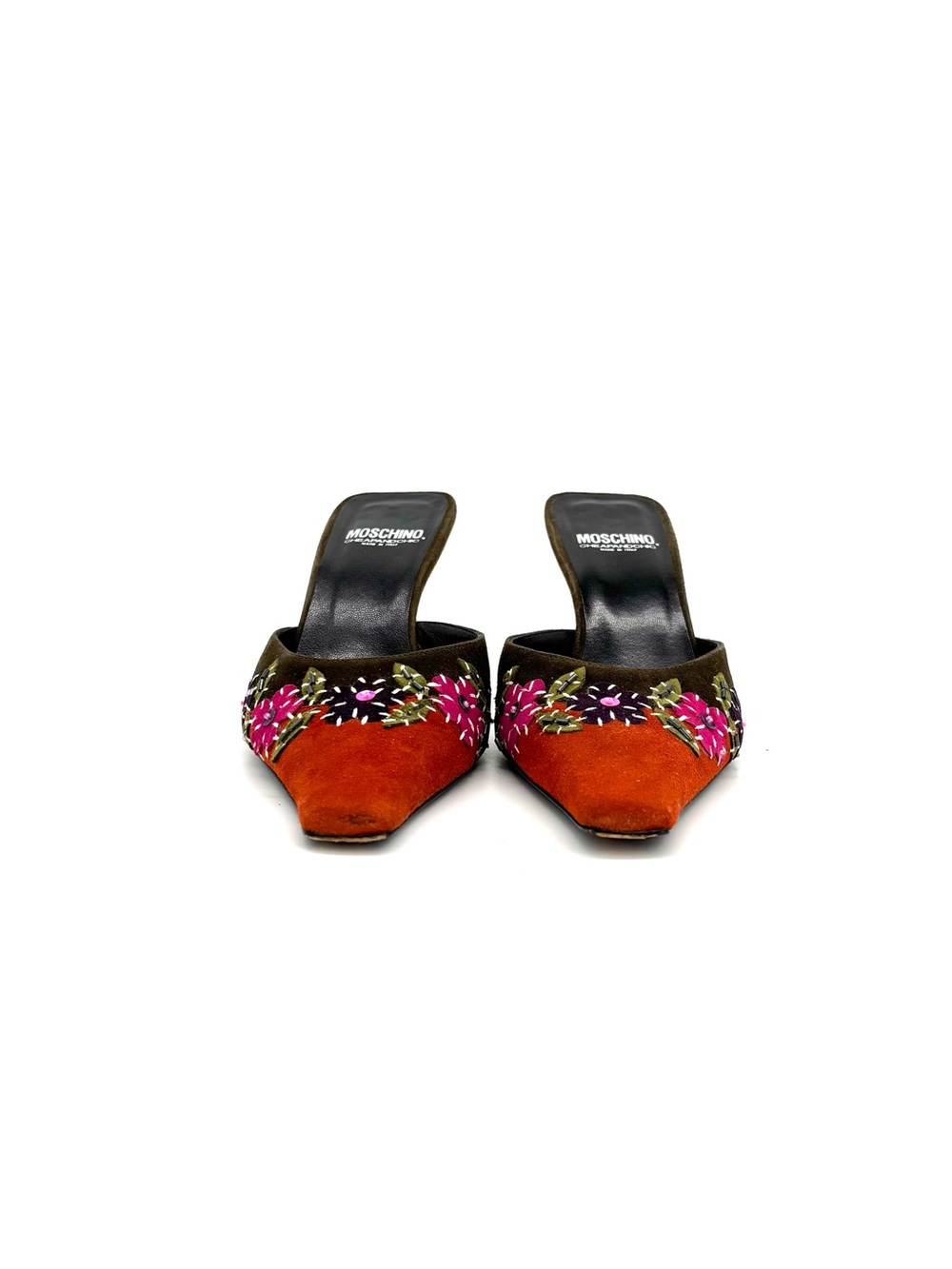 Moschino Cheap and Chic Beaded Sequined Floral Slip On Heeled Mules Sandals 38 - Picture 2 of 9
